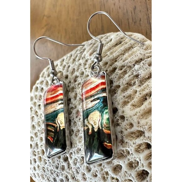 New The Scream Earrings Dangle Art to Wear Abstract Edward Munch Artist Handmade - Picture 4 of 12